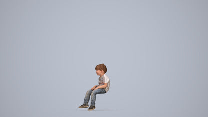 3D human model boy casual kids, photogrammetry scanned person for archviz, top-down view render