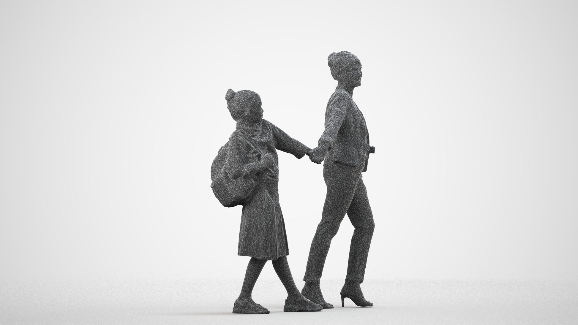 realistic 3D girl kids, scanned archviz people for Blender and 3ds Max, wireframe side view