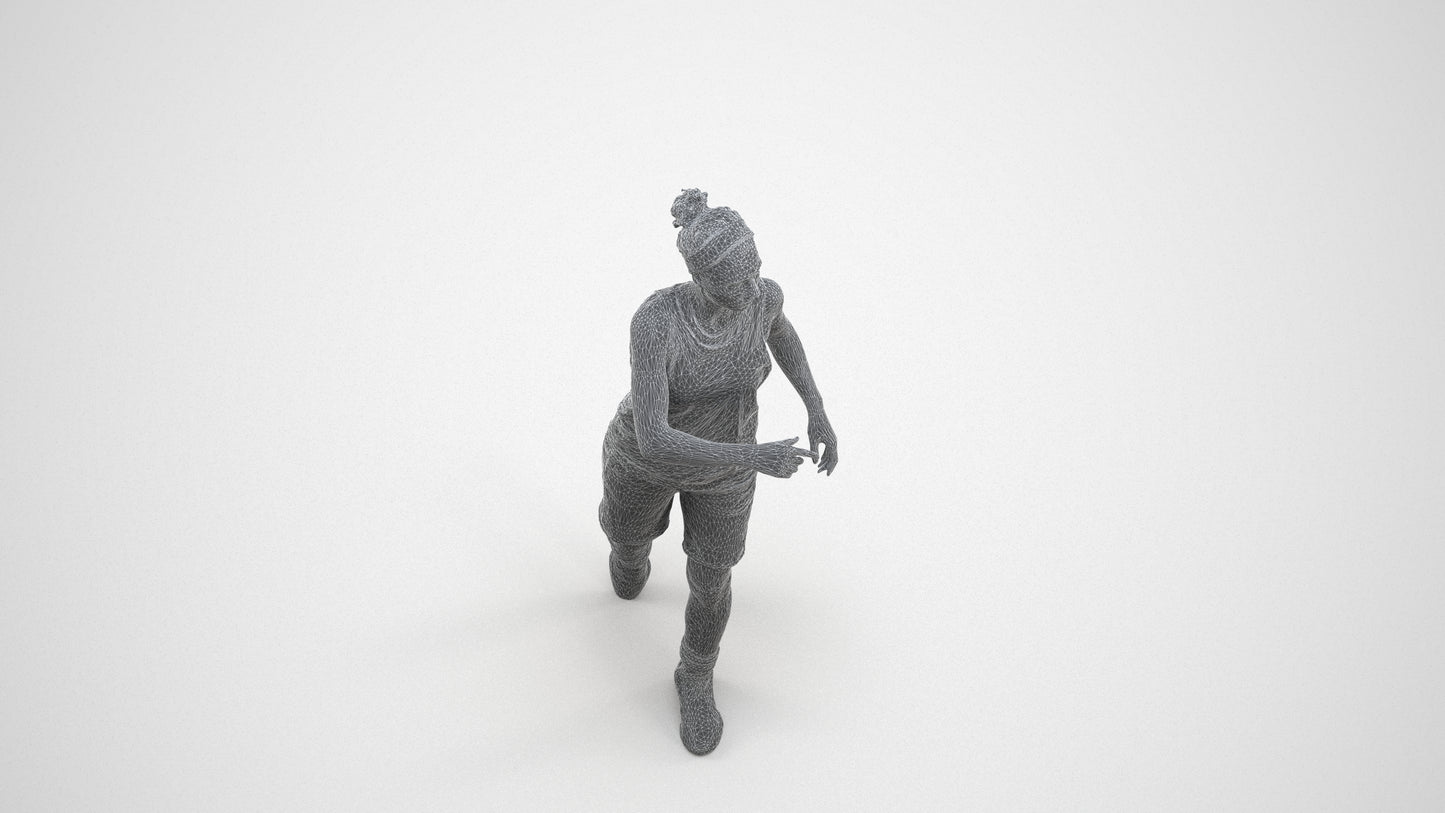 realistic 3D woman sport, scanned archviz people for Blender and 3ds Max, wireframe three-quarter view