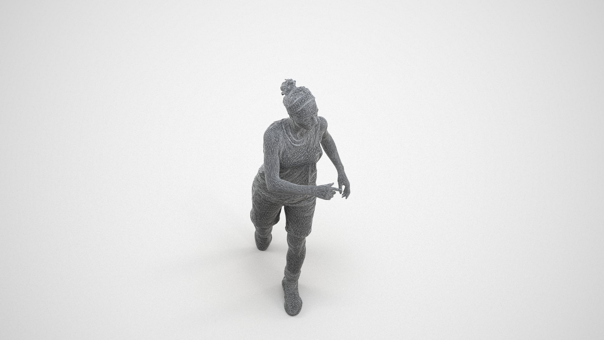 realistic 3D woman sport, scanned archviz people for Blender and 3ds Max, wireframe three-quarter view