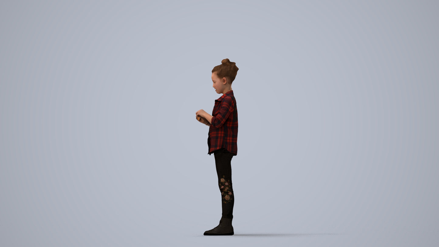 photogrammetry 3D girl casual kids, realistic human model archviz FBX, three-quarter view render