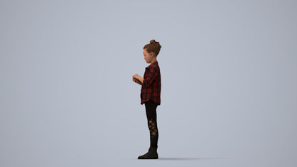 photogrammetry 3D girl casual kids, realistic human model archviz FBX, three-quarter view render