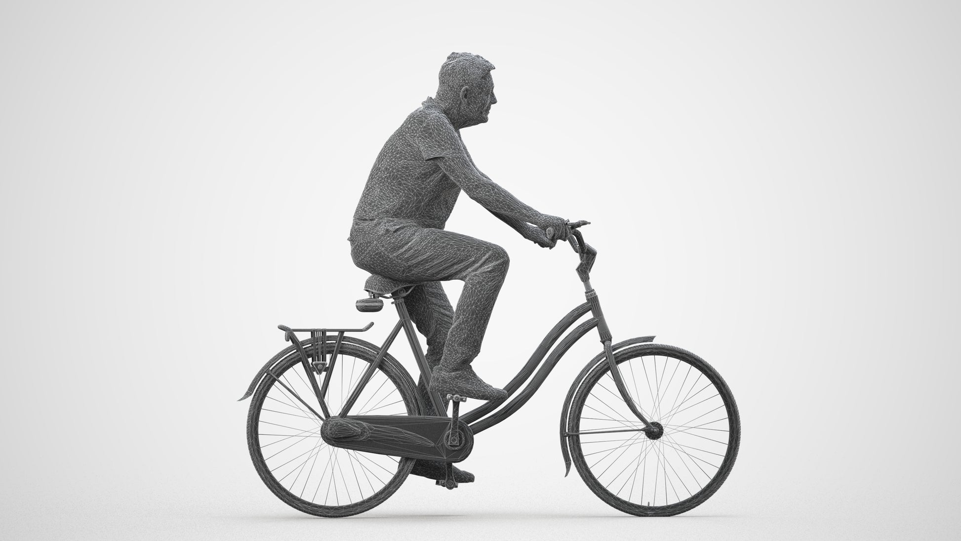 scanned 3D senior man casual cycling, photogrammetry people for Enscape and V-Ray, wireframe side view