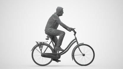 scanned 3D senior man casual cycling, photogrammetry people for Enscape and V-Ray, wireframe side view