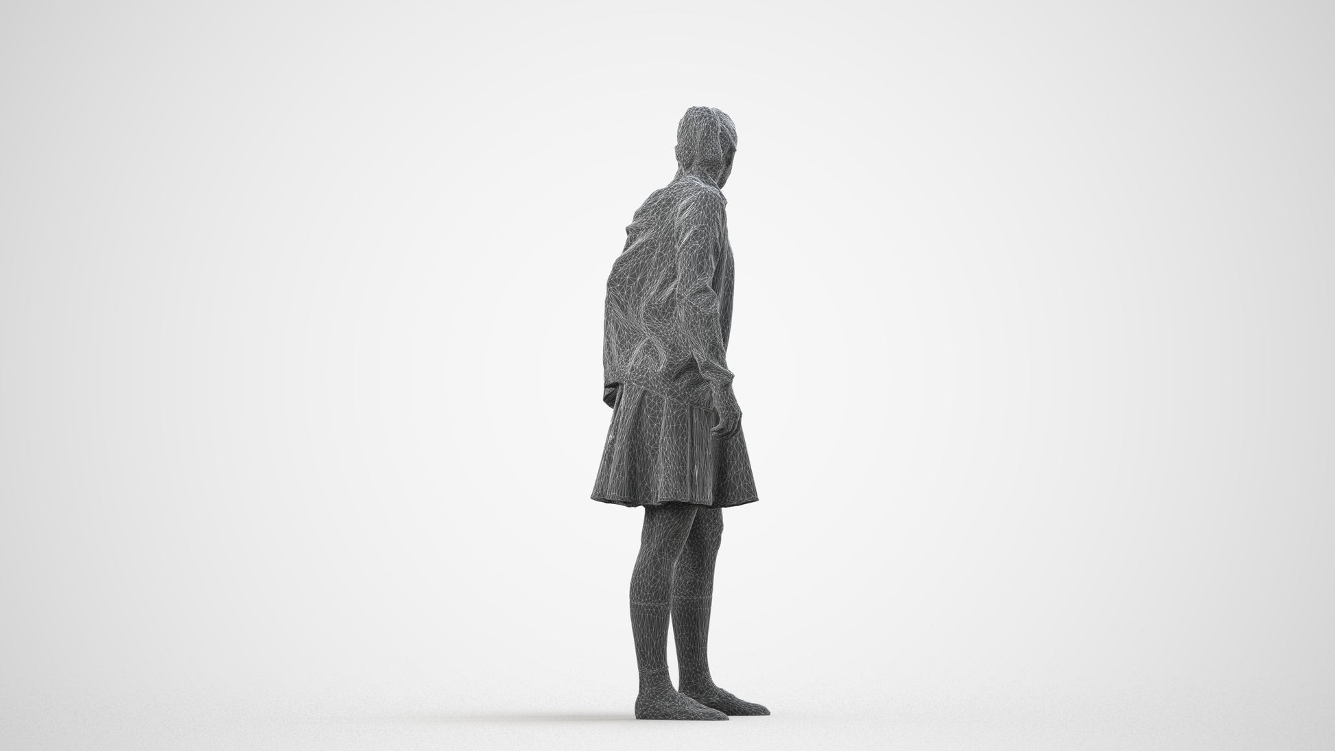scanned 3D girl kids, photogrammetry people for Enscape and V-Ray, wireframe side view