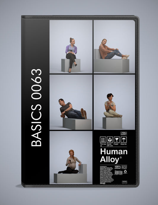 photogrammetry 3D people sitting collection, 5 realistic human models archviz FBX