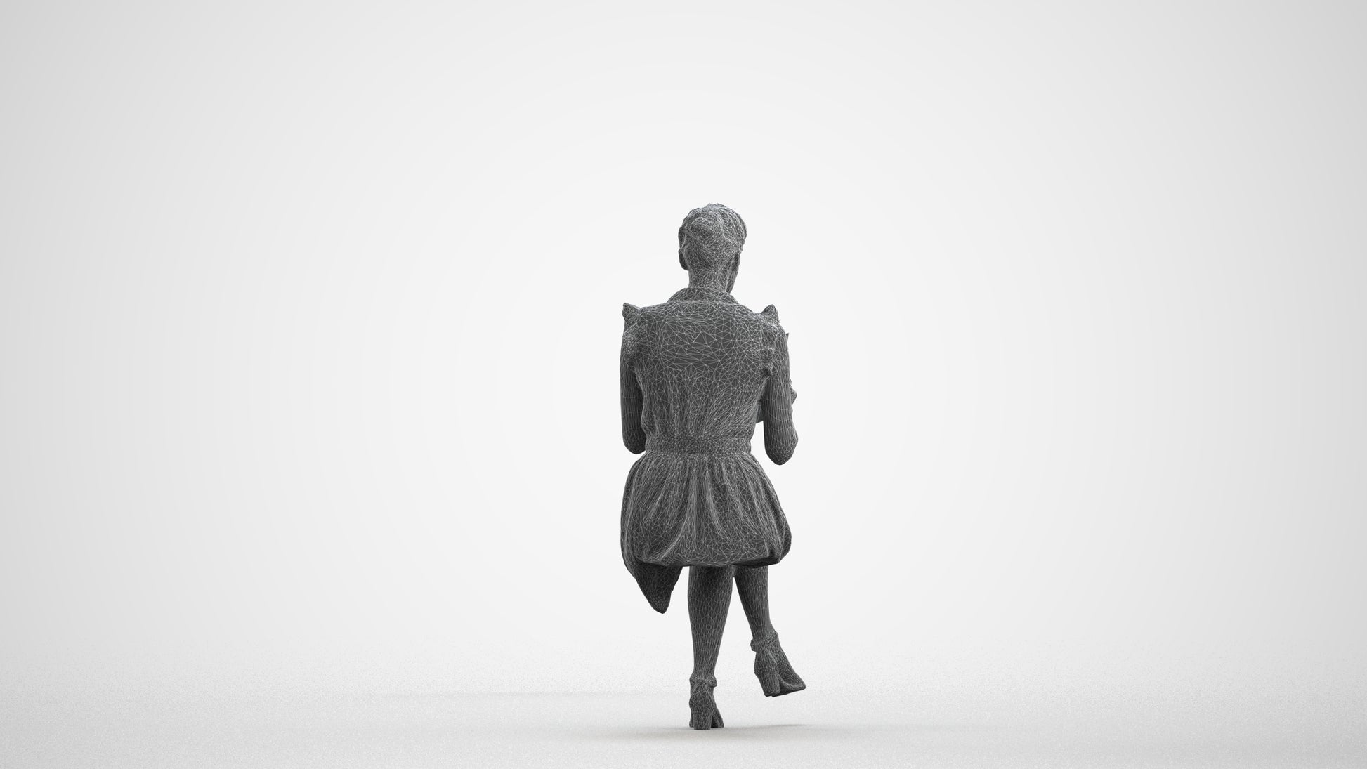 3D people model woman casual sitting, scanned human for 3ds Max rendering, wireframe front view