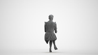 3D people model woman casual sitting, scanned human for 3ds Max rendering, wireframe front view