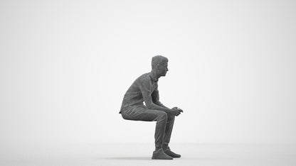 3D people model man casual sitting, scanned human for 3ds Max rendering, wireframe side view