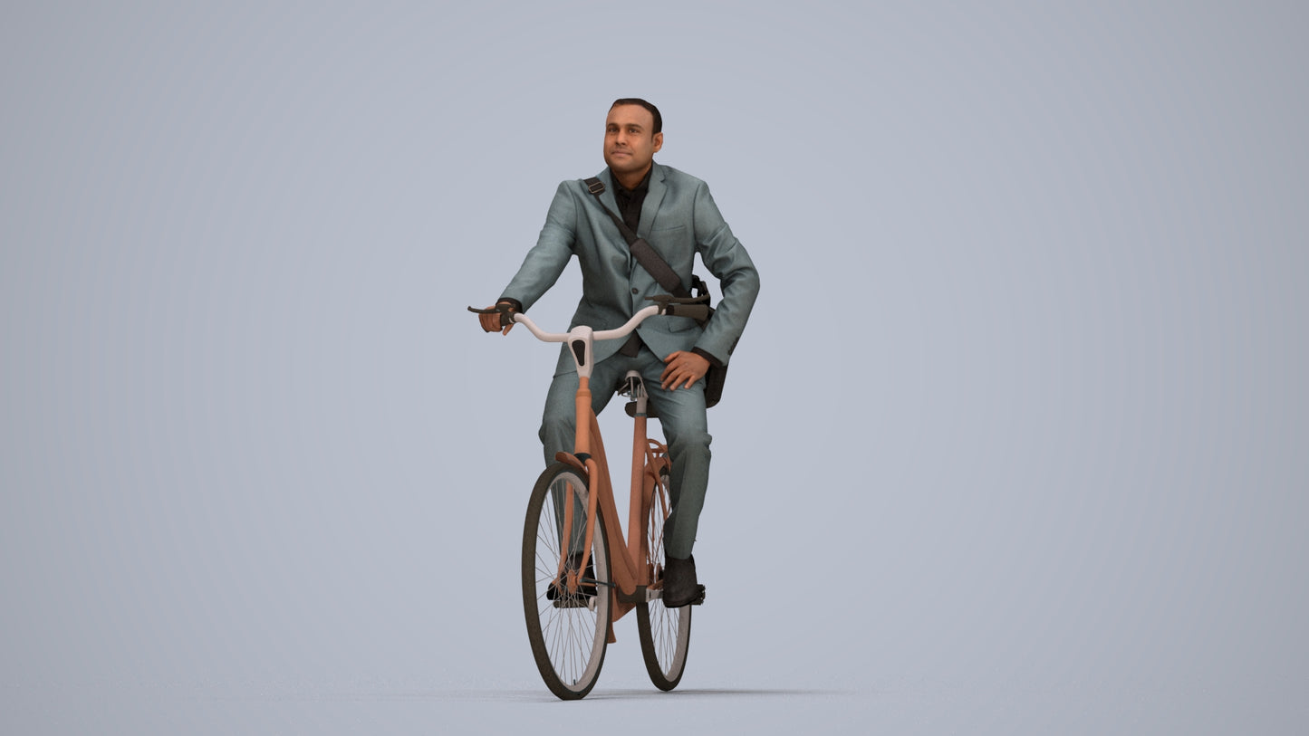 3D scanned man cycling business, photorealistic archviz people for Enscape and SketchUp, top-down view render