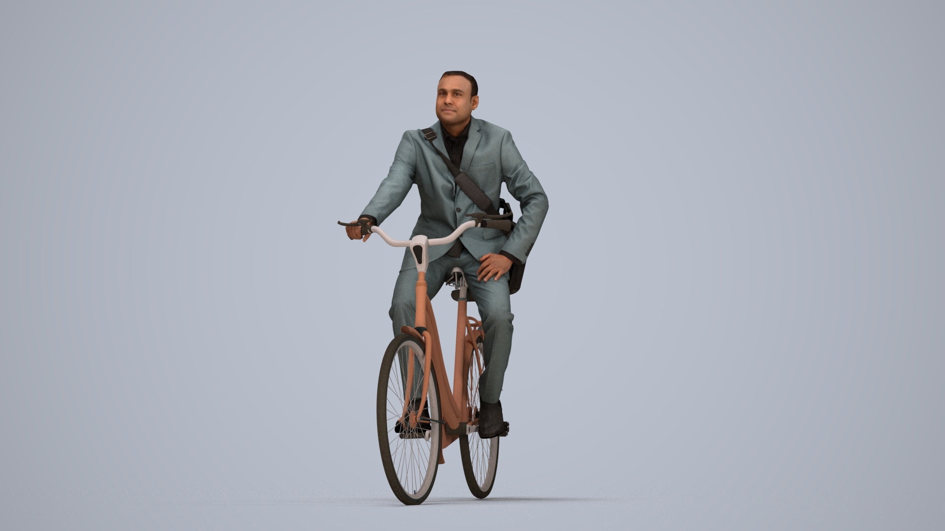 3D scanned man cycling business, photorealistic archviz people for Enscape and SketchUp, top-down view render