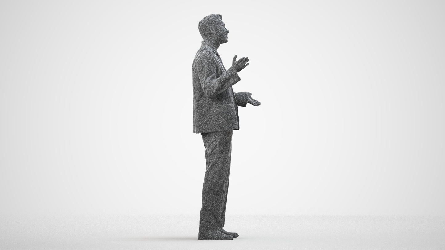 realistic 3D man casual standing, scanned archviz people for Blender and 3ds Max, wireframe side view