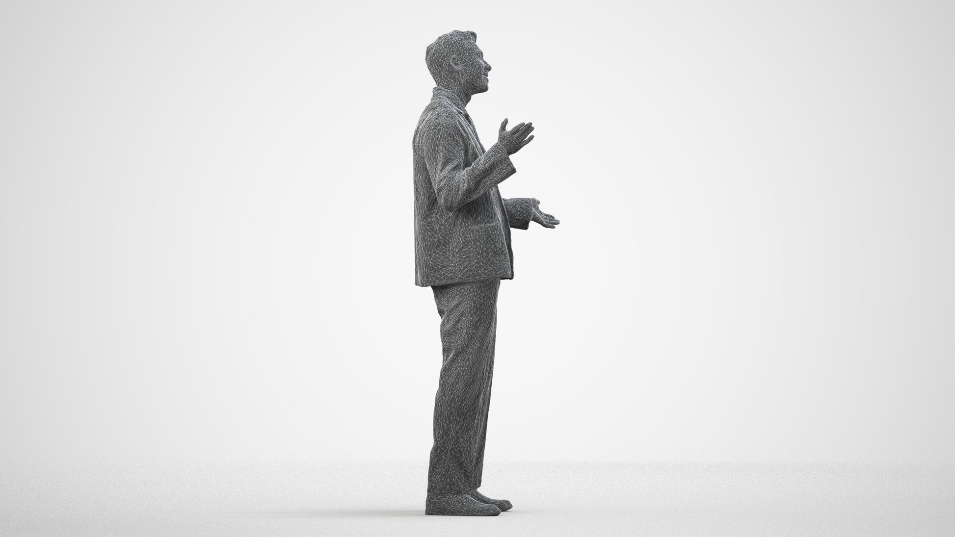 realistic 3D man casual standing, scanned archviz people for Blender and 3ds Max, wireframe side view