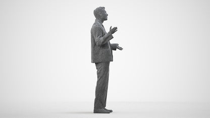 realistic 3D man casual standing, scanned archviz people for Blender and 3ds Max, wireframe side view