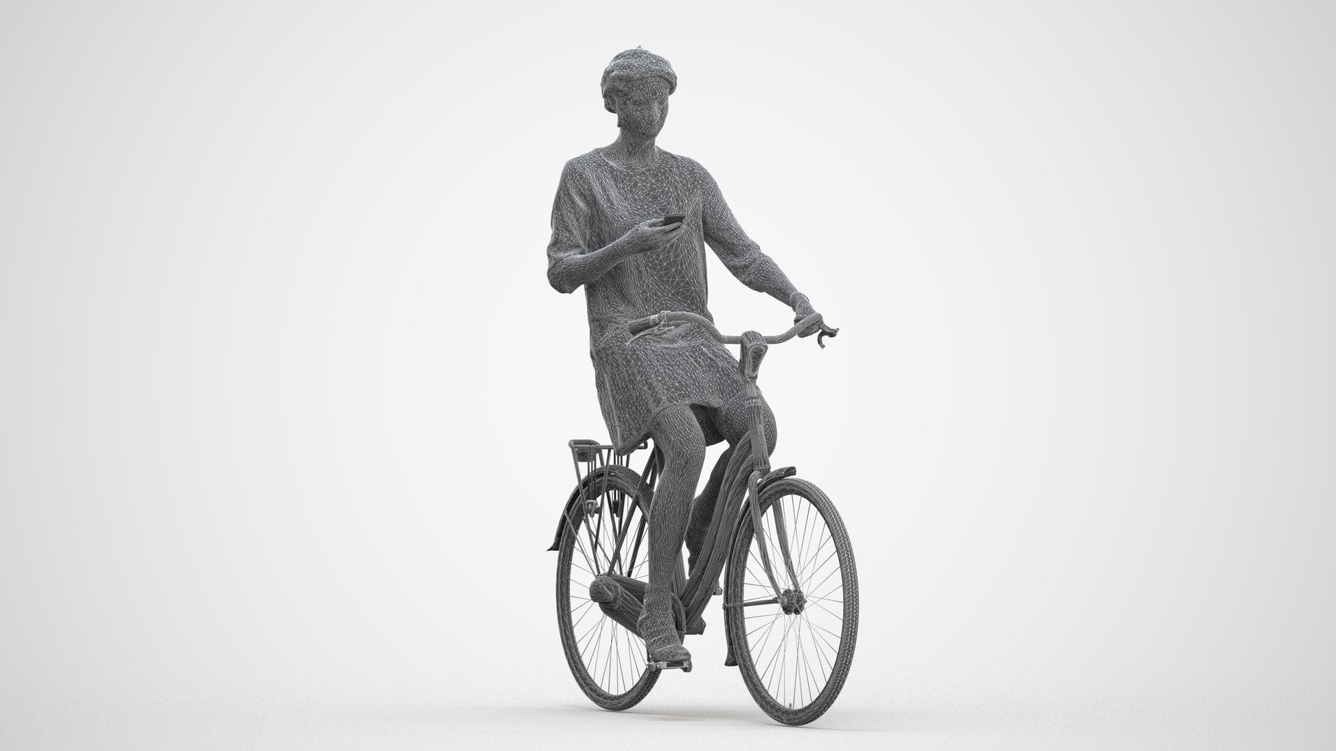 photogrammetry 3D woman casual cycling, realistic human model archviz FBX, three-quarter front view render