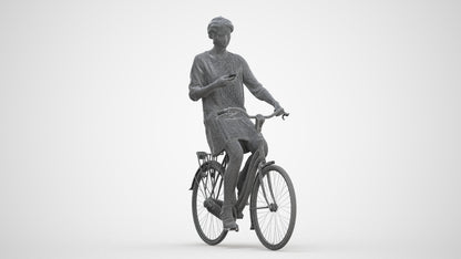 photogrammetry 3D woman casual cycling, realistic human model archviz FBX, three-quarter front view render