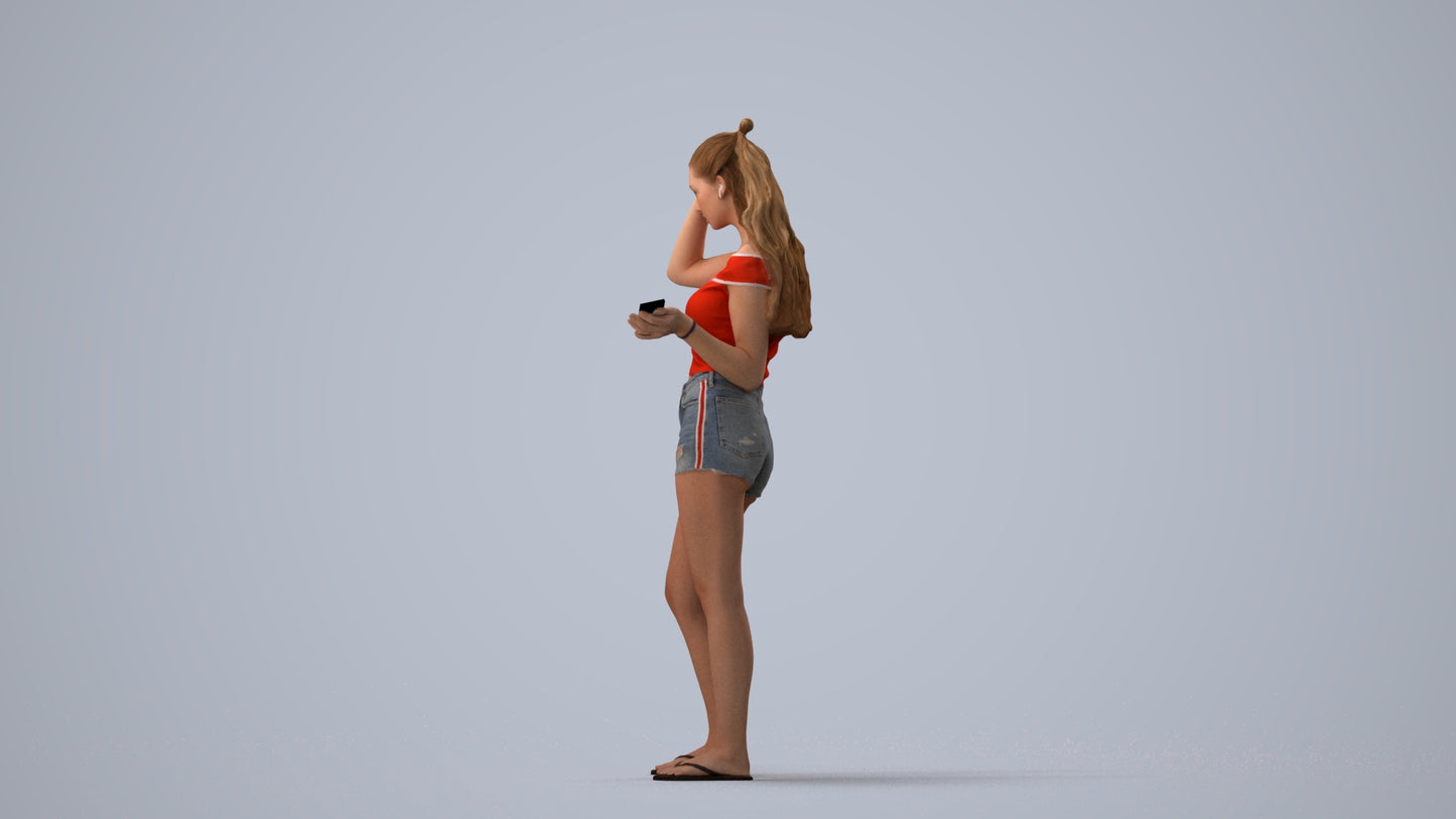 3D people model girl casual standing, scanned human for 3ds Max rendering, three-quarter view render