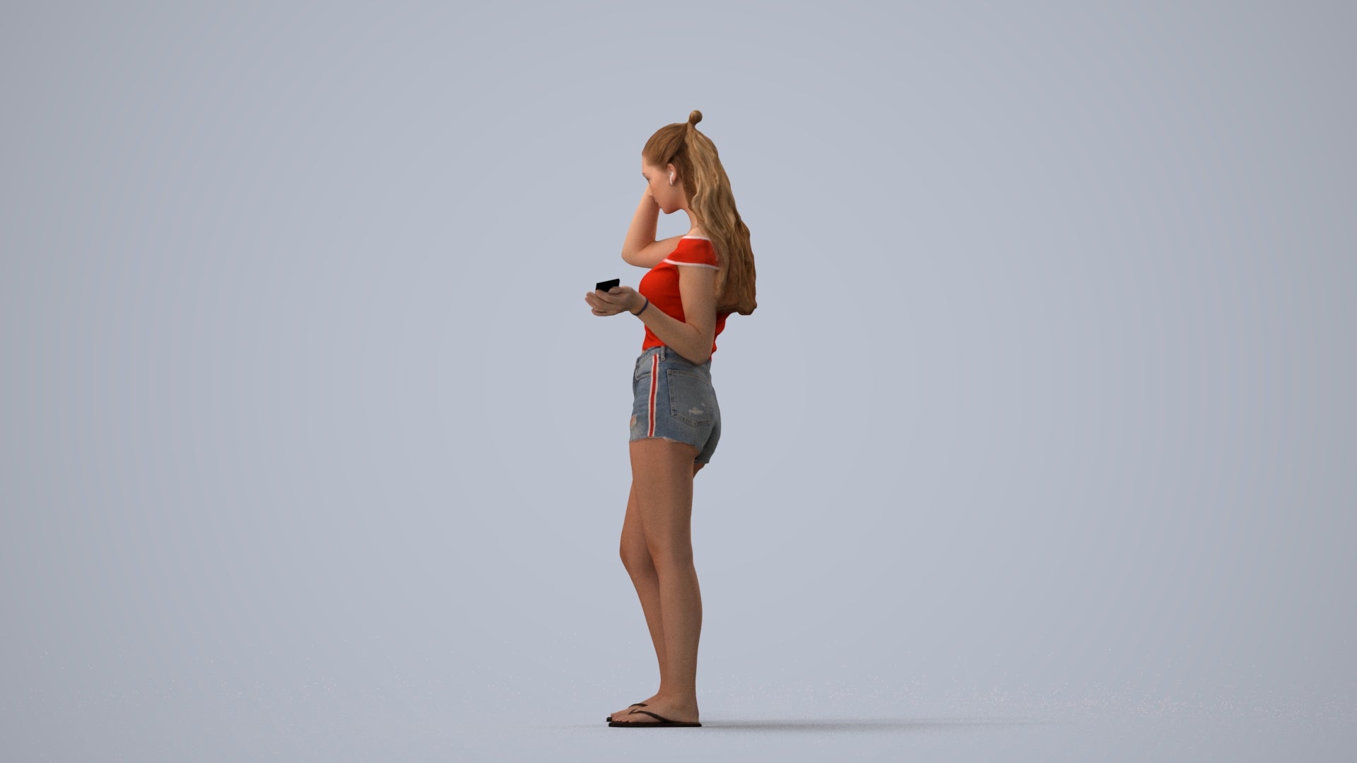 3D people model girl casual standing, scanned human for 3ds Max rendering, three-quarter view render