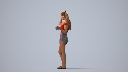 3D people model girl casual standing, scanned human for 3ds Max rendering, three-quarter view render