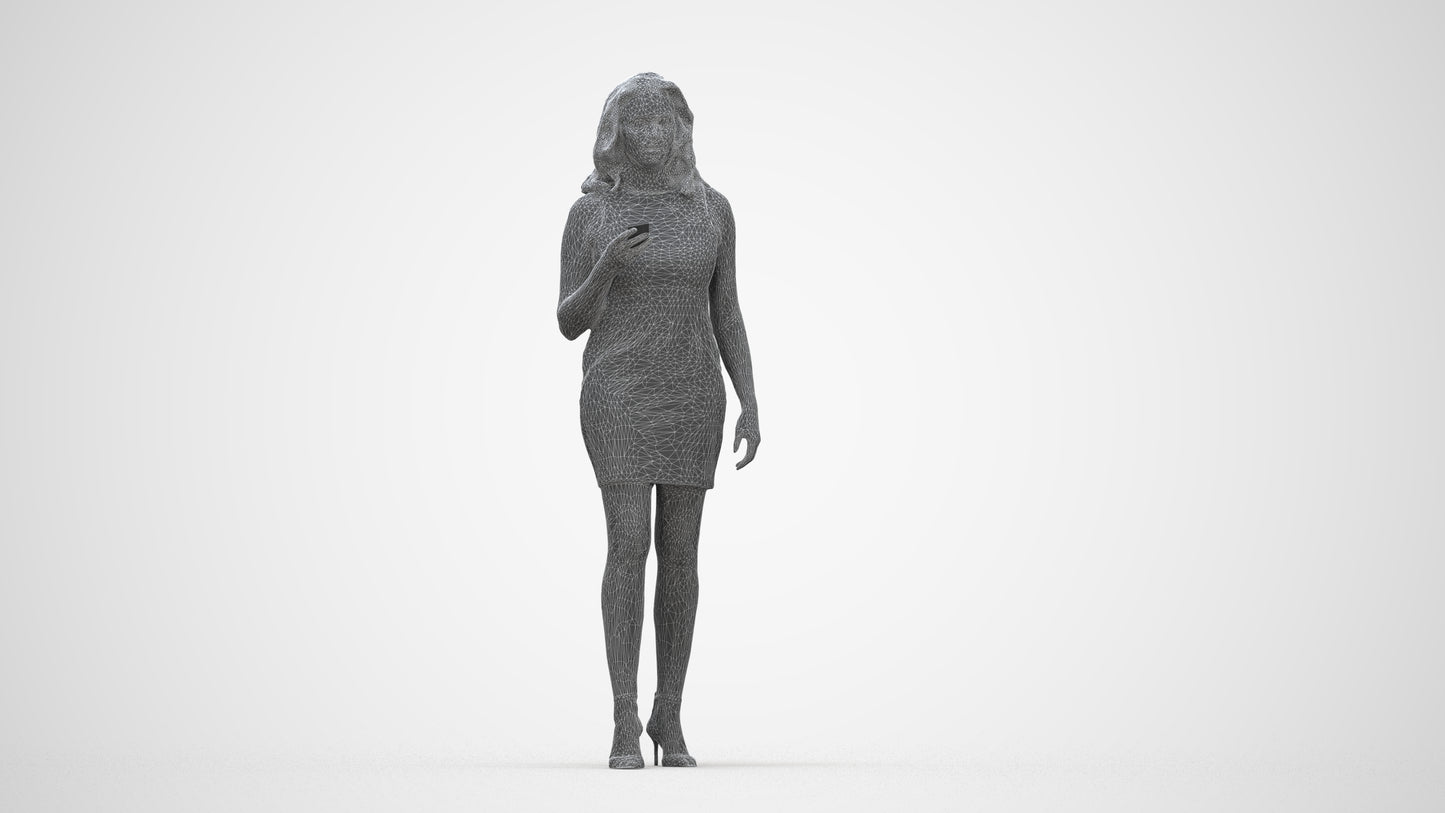 realistic 3D human woman casual walking, archviz people FBX OBJ for Blender, wireframe back view
