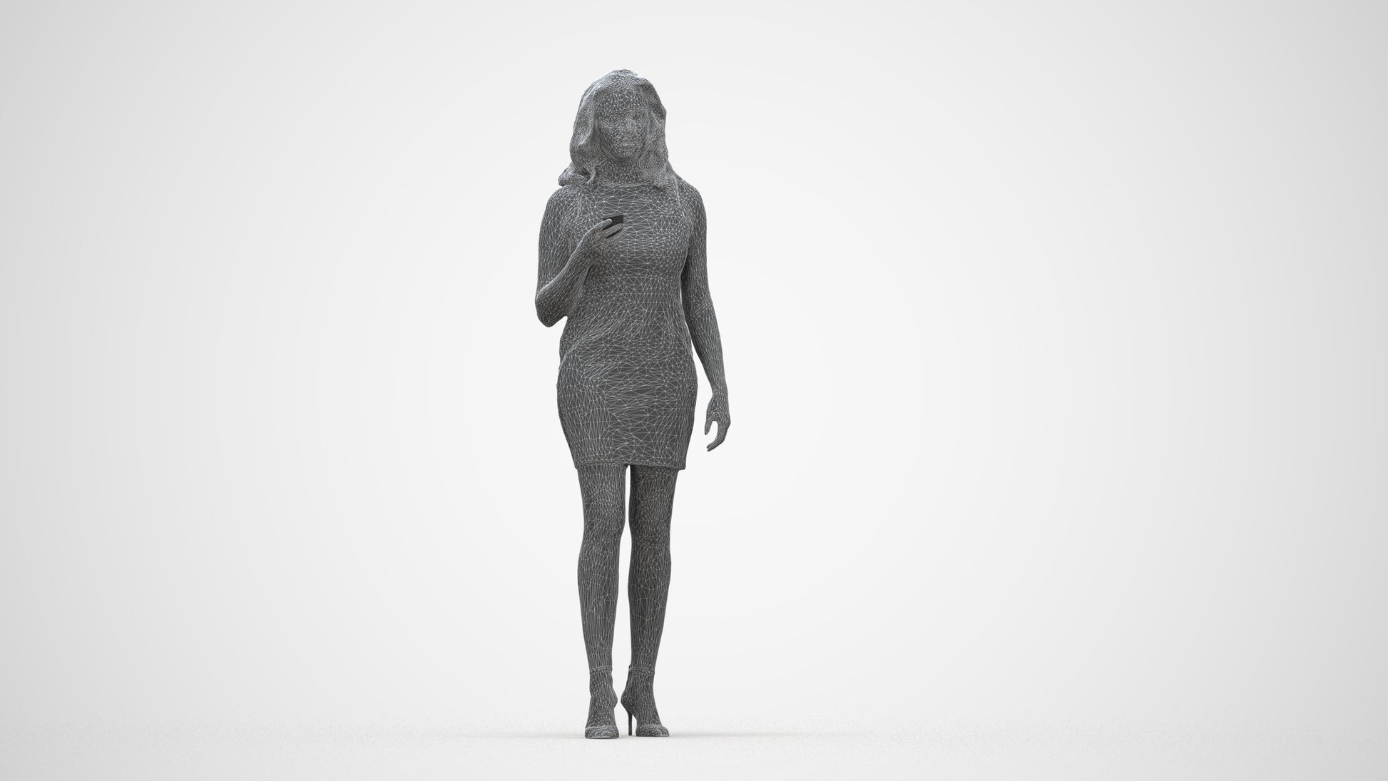 realistic 3D human woman casual walking, archviz people FBX OBJ for Blender, wireframe back view