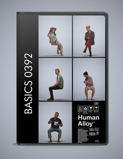 scanned 3D people sitting collection, 5 photogrammetry models for Enscape and V-Ray