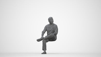 photogrammetry 3D man casual sitting, realistic human model archviz FBX, wireframe back view