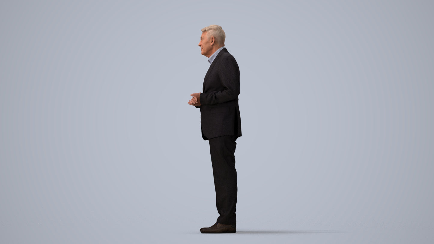 scanned 3D senior man business, photogrammetry people for Enscape and V-Ray, three-quarter view render