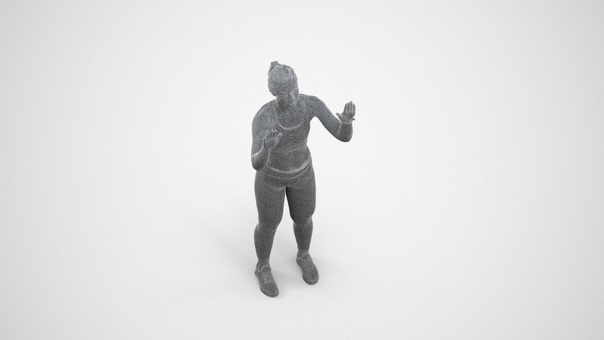3D scanned woman sport, photorealistic archviz people for Enscape and SketchUp, wireframe three-quarter view