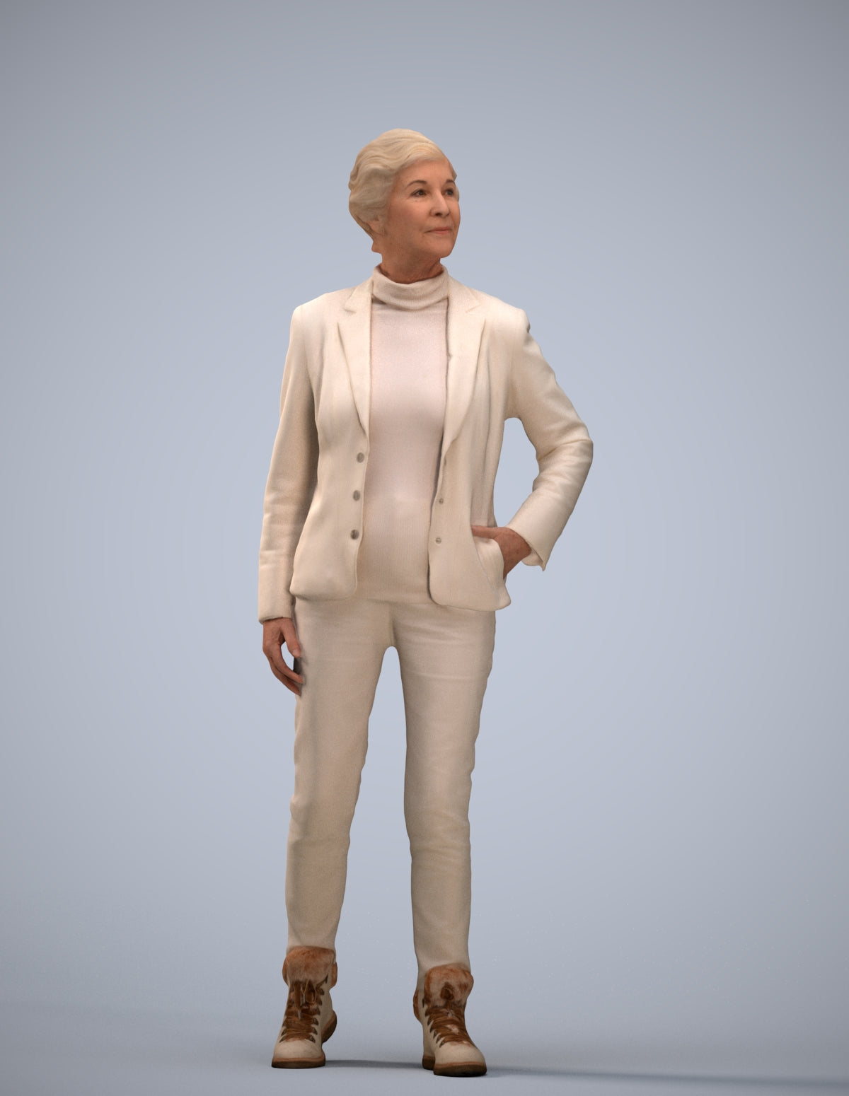 realistic 3D human senior woman business standing, archviz people FBX OBJ for Blender