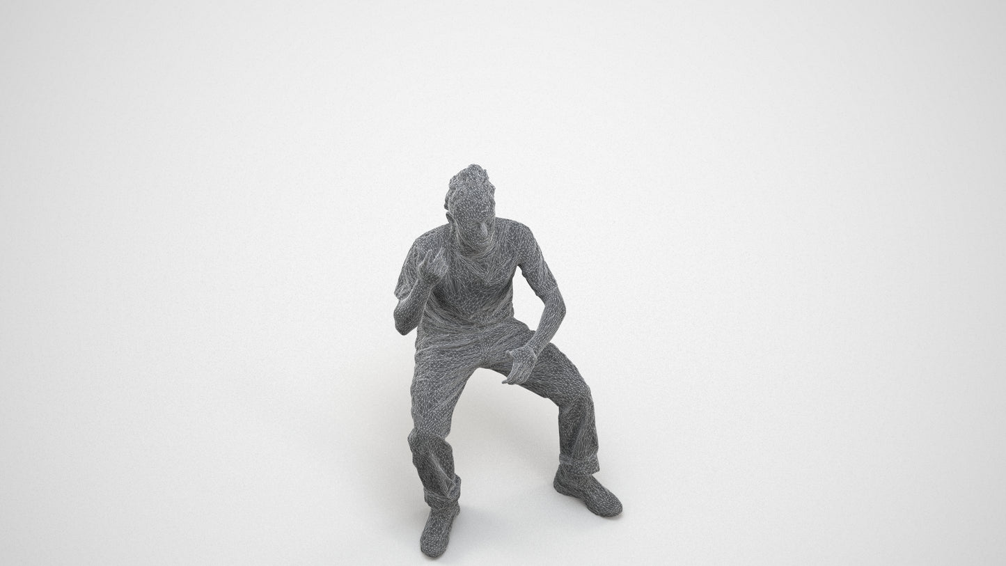 realistic 3D people man casual sitting, render-ready for V-Ray and Corona, FBX OBJ, wireframe three-quarter view