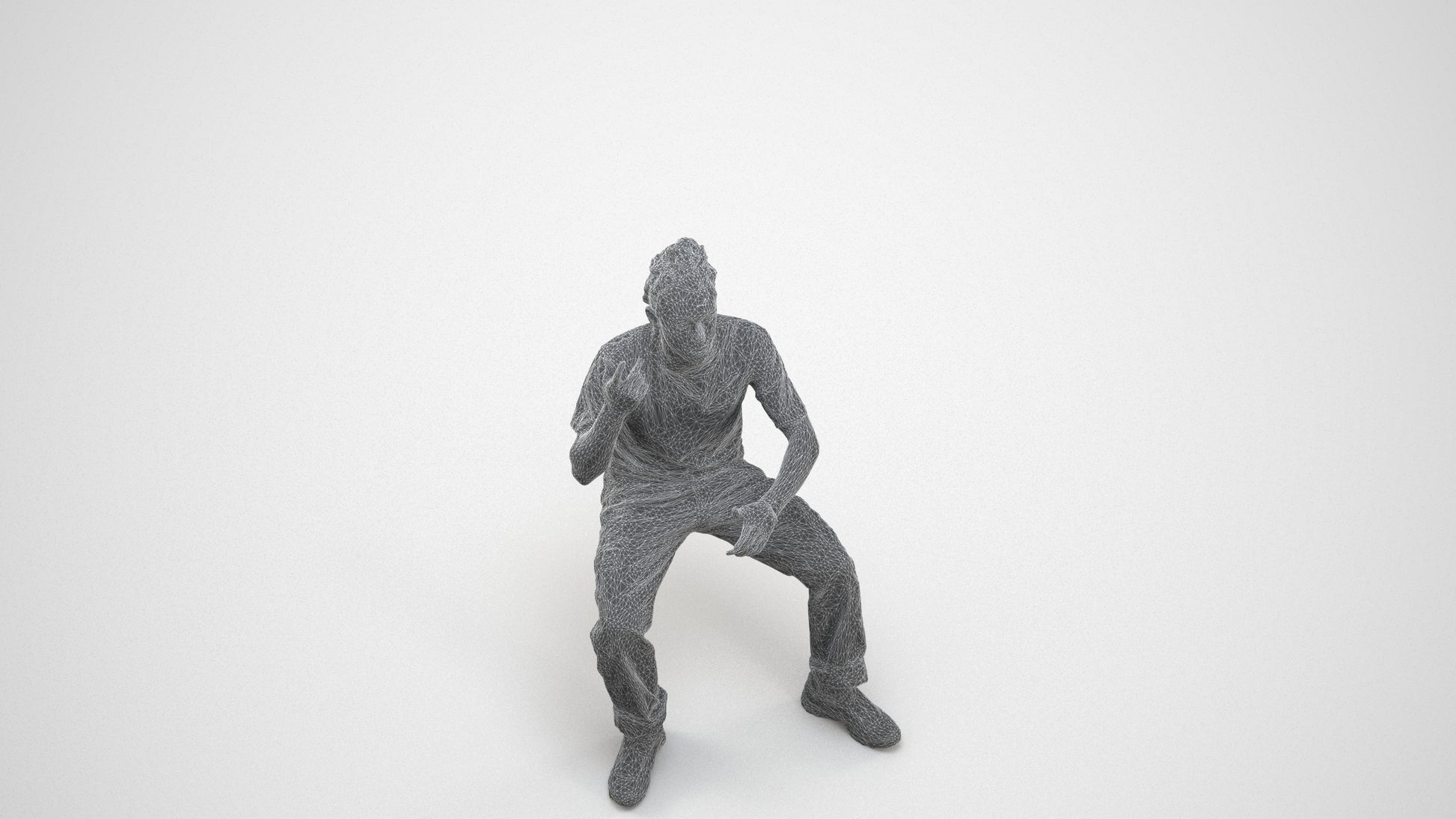 realistic 3D people man casual sitting, render-ready for V-Ray and Corona, FBX OBJ, wireframe three-quarter view