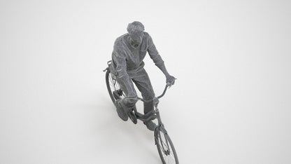 3D scanned man cycling casual, photorealistic archviz people for Enscape and SketchUp, wireframe three-quarter view