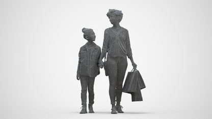 3D human model girl casual kids, photogrammetry scanned person for archviz, three-quarter front view render