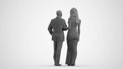 3D human model woman formal couple, photogrammetry scanned person for archviz, wireframe front view
