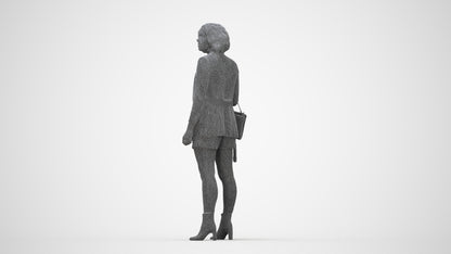 realistic 3D woman business standing, scanned archviz people for Blender and 3ds Max, wireframe back view