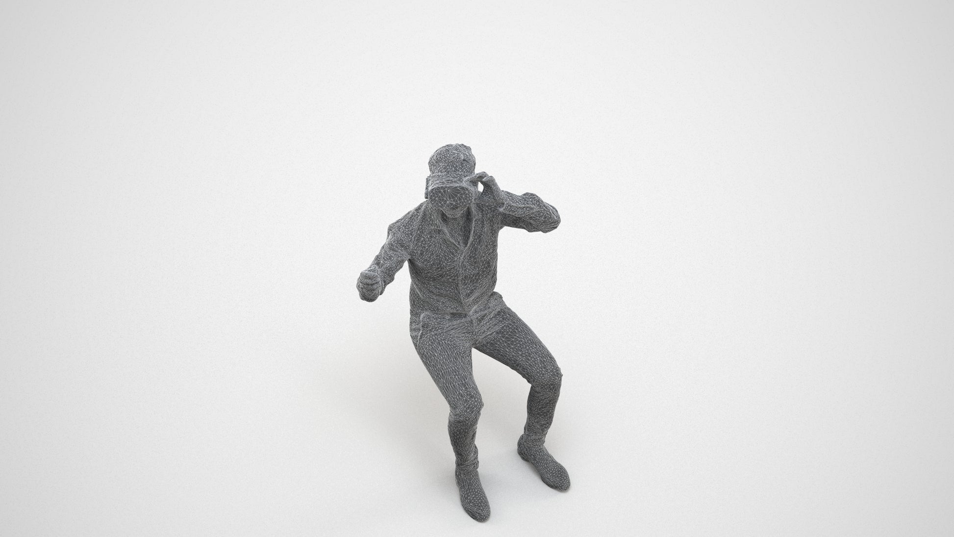 realistic 3D people man business sitting, render-ready for V-Ray and Corona, FBX OBJ, wireframe three-quarter view
