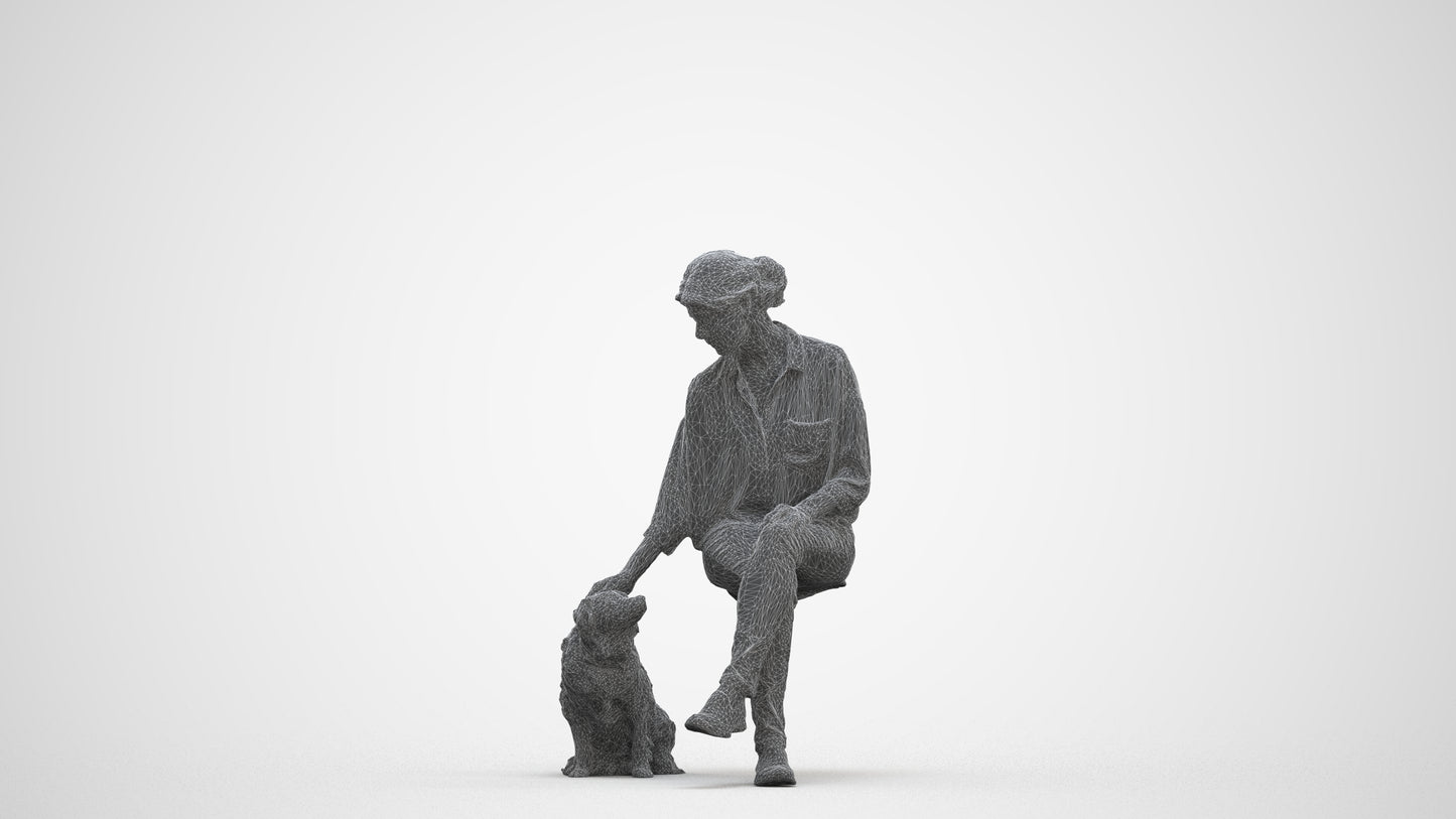 realistic 3D people woman casual sitting, render-ready for V-Ray and Corona, FBX OBJ, three-quarter front view render