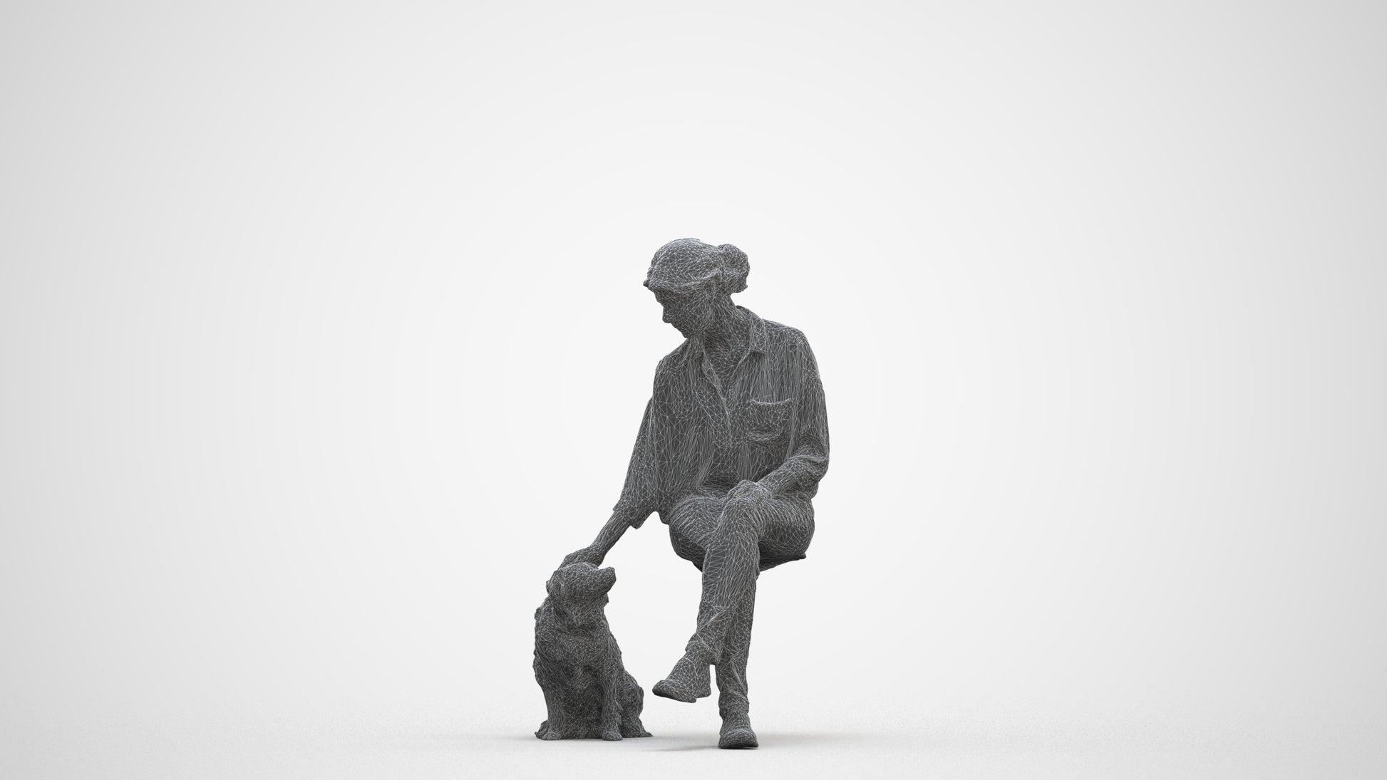 realistic 3D people woman casual sitting, render-ready for V-Ray and Corona, FBX OBJ, three-quarter front view render
