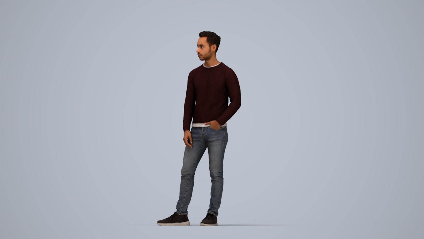 3D people model man casual standing, scanned human for 3ds Max rendering, top-down view render