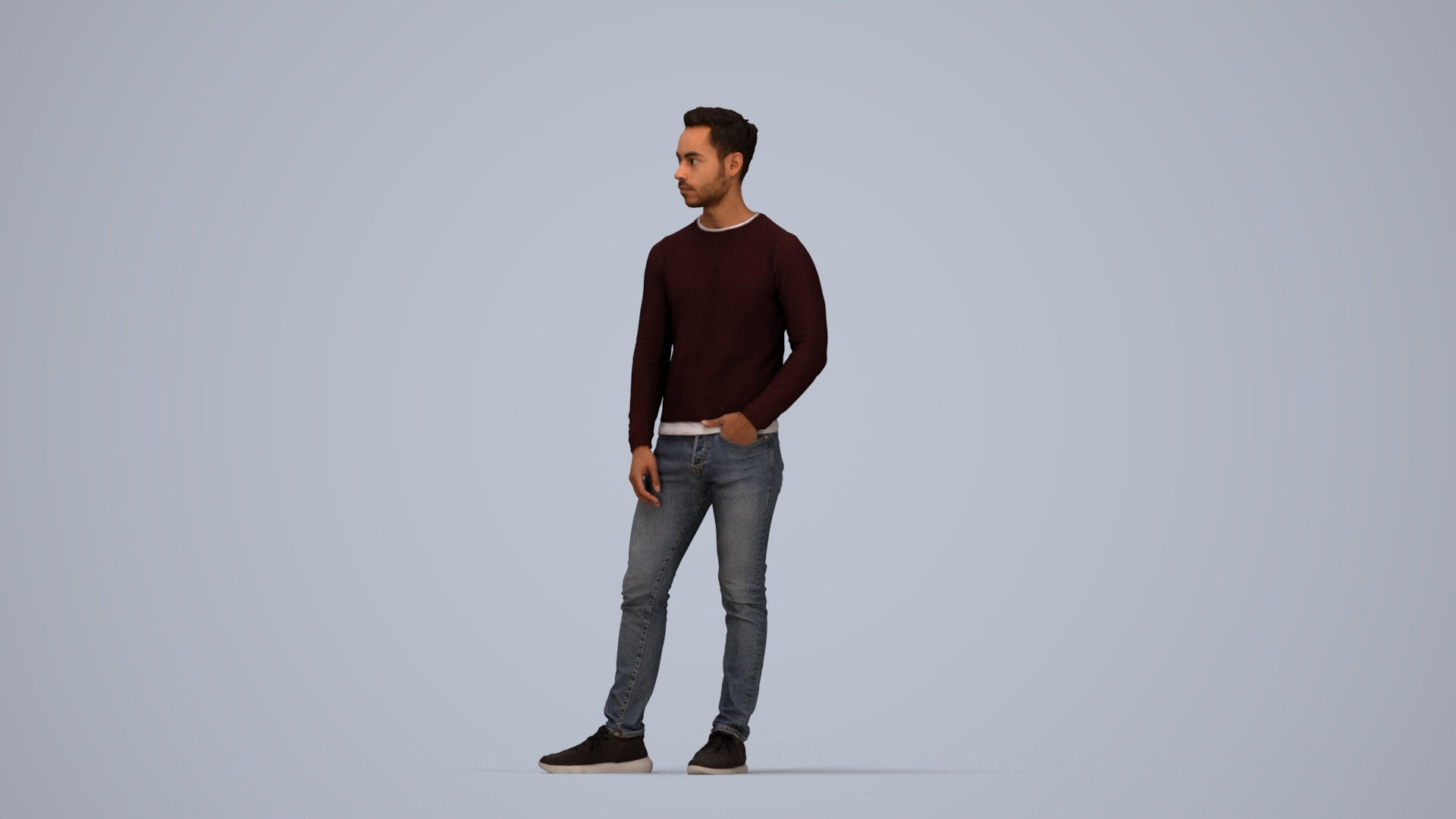 3D people model man casual standing, scanned human for 3ds Max rendering, top-down view render