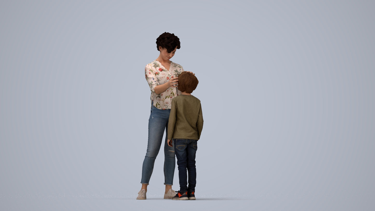realistic 3D people girl casual kids, render-ready for V-Ray and Corona, FBX OBJ, top-down view render