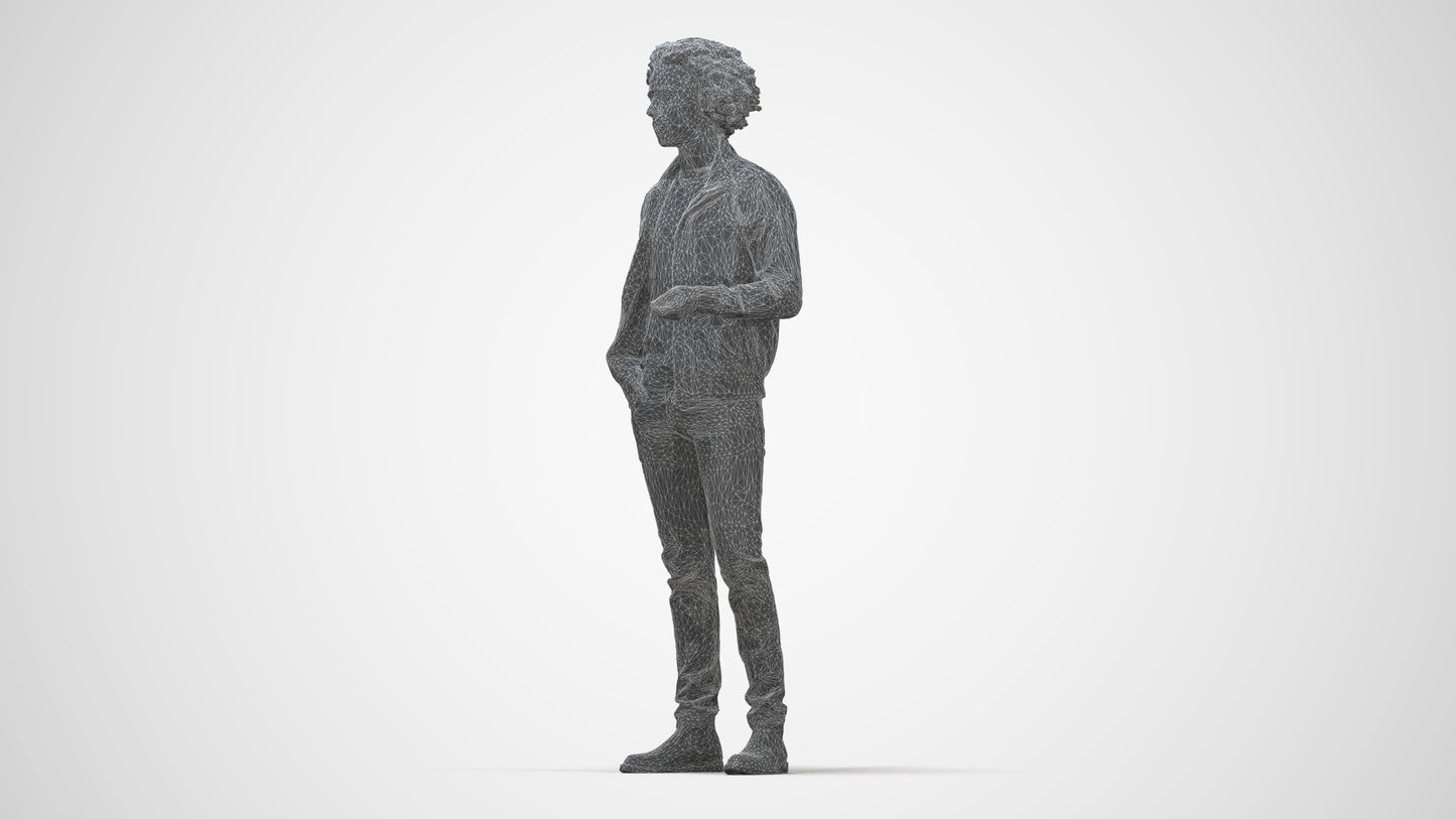 realistic 3D people man casual standing, render-ready for V-Ray and Corona, FBX OBJ, wireframe back view