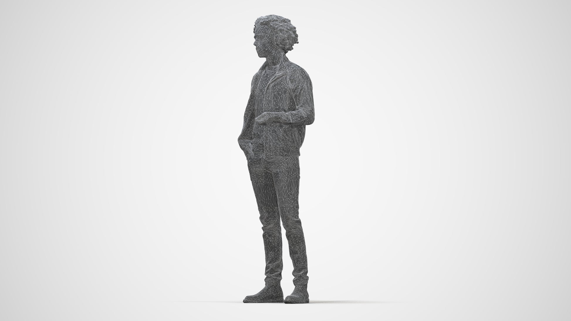 realistic 3D people man casual standing, render-ready for V-Ray and Corona, FBX OBJ, wireframe back view
