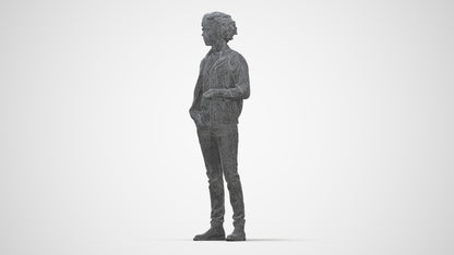 realistic 3D people man casual standing, render-ready for V-Ray and Corona, FBX OBJ, wireframe back view