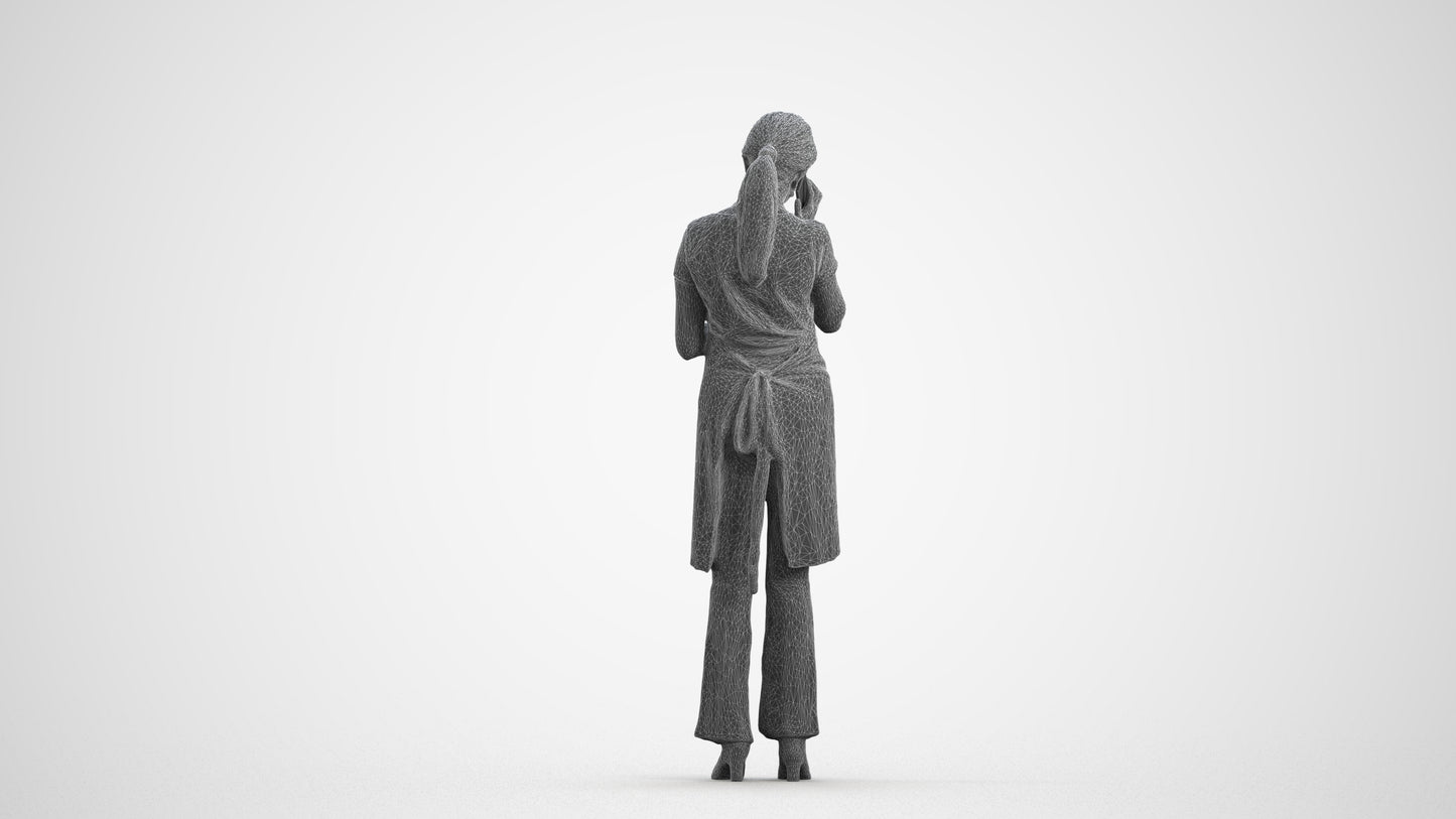 realistic 3D woman hospitality, scanned archviz people for Blender and 3ds Max, wireframe front view