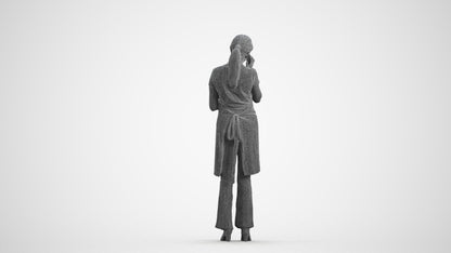realistic 3D woman hospitality, scanned archviz people for Blender and 3ds Max, wireframe front view