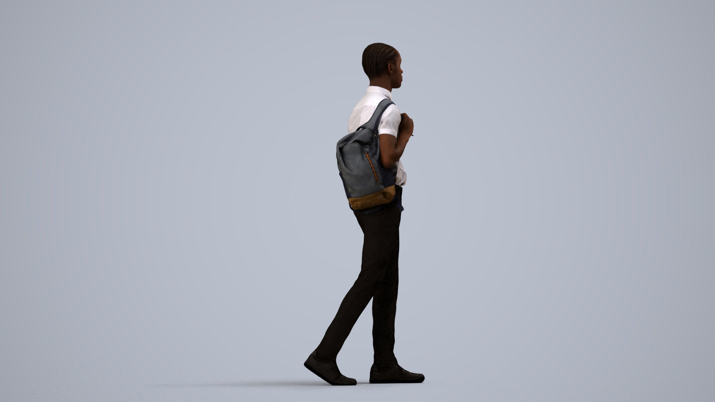 scanned 3D boy kids, photogrammetry people for Enscape and V-Ray, side view render