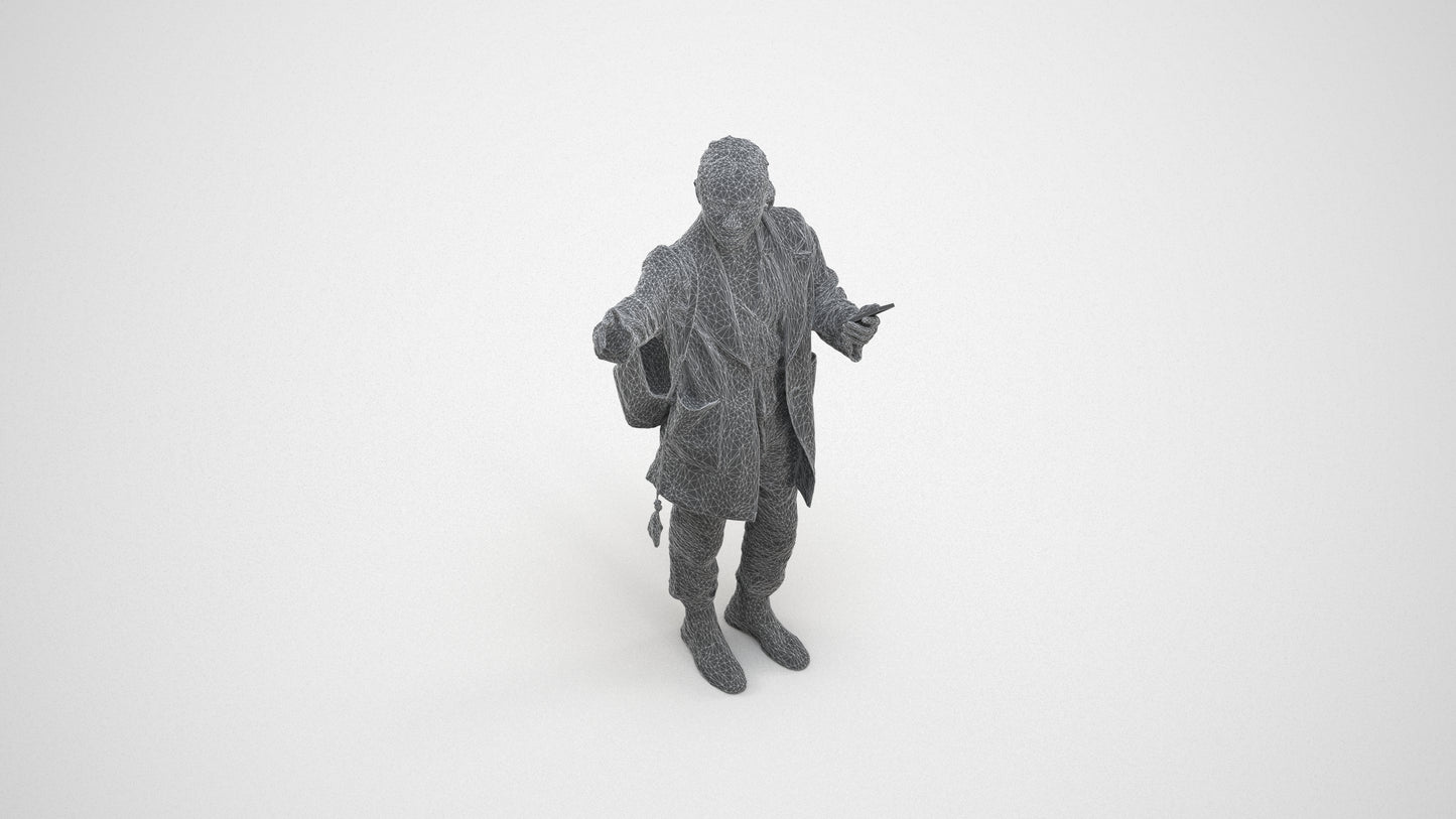3D people model woman casual standing, scanned human for 3ds Max rendering, wireframe three-quarter view