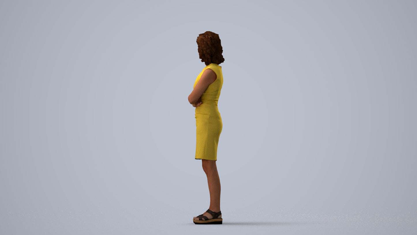 scanned 3D woman business standing, photogrammetry people for Enscape and V-Ray, three-quarter view render